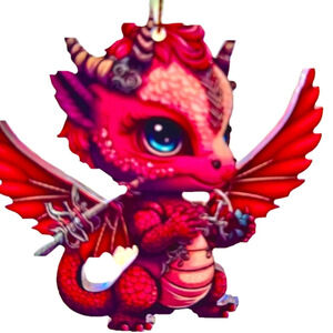 Cute Pink Dragon Window/Car Hanger, bright color, 3” X 3” w/18” gold tone cord